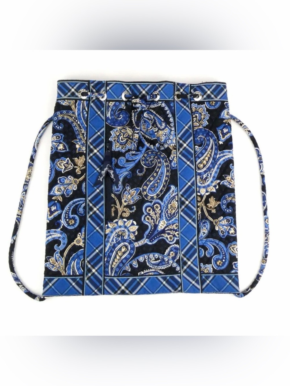 Vera Bradley Windsor Navy Blue Paisley Drawstring Backpack Backsack New